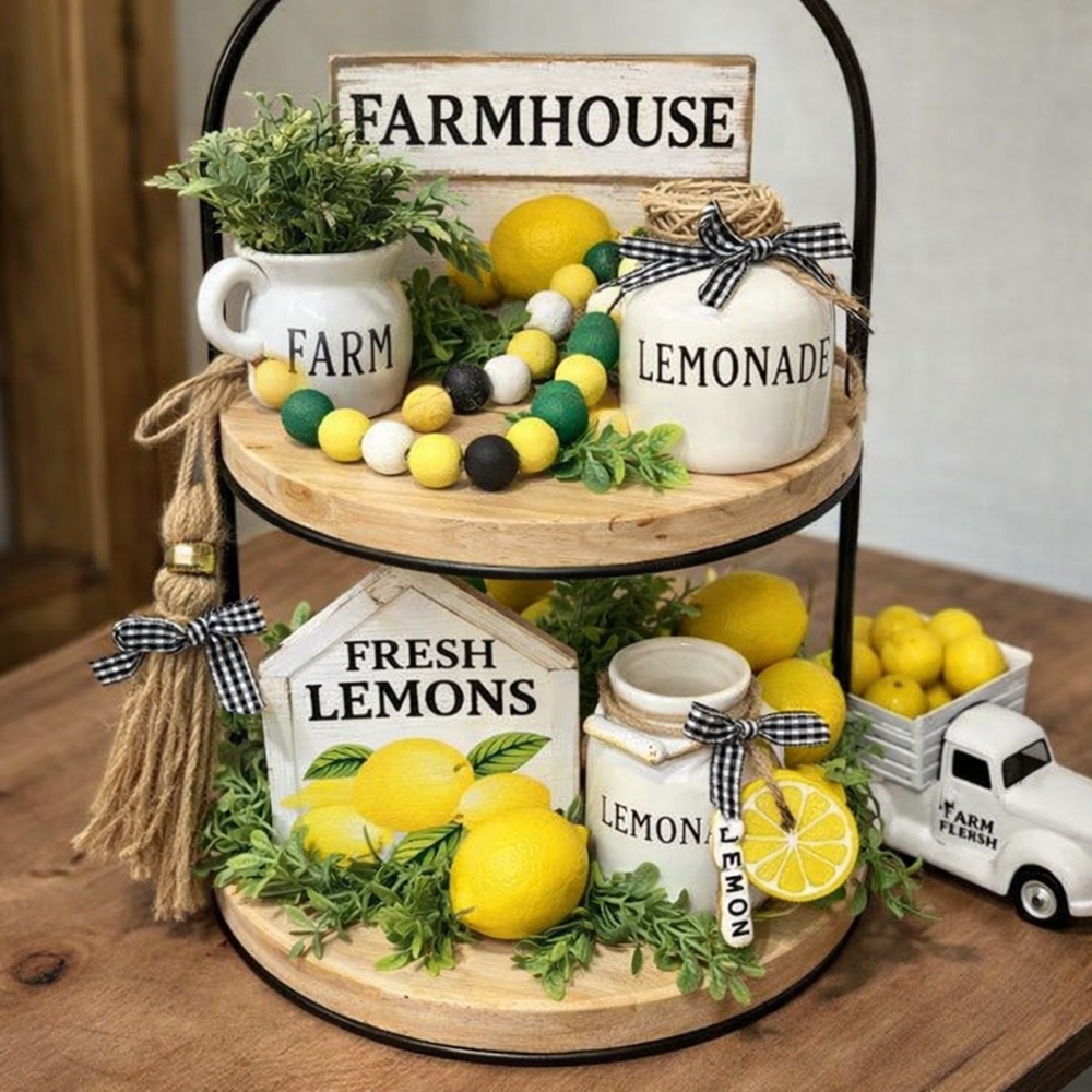 ⤵️🆕🍋Handmade Farmhouse Wood Bead Garland